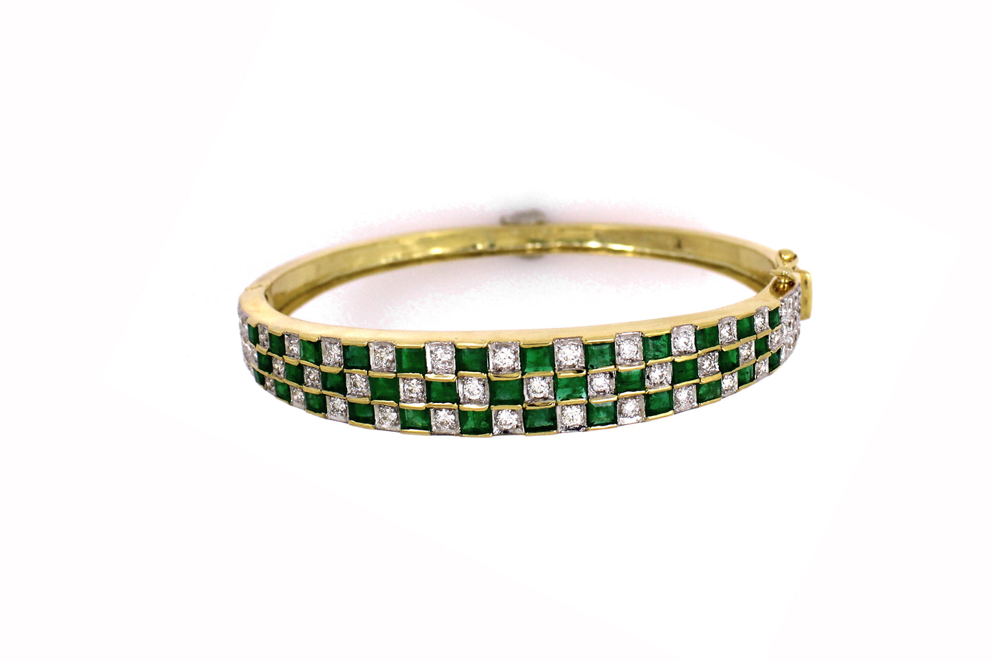 18K Gold Emerald White Diamond Channel-Set Bracelet