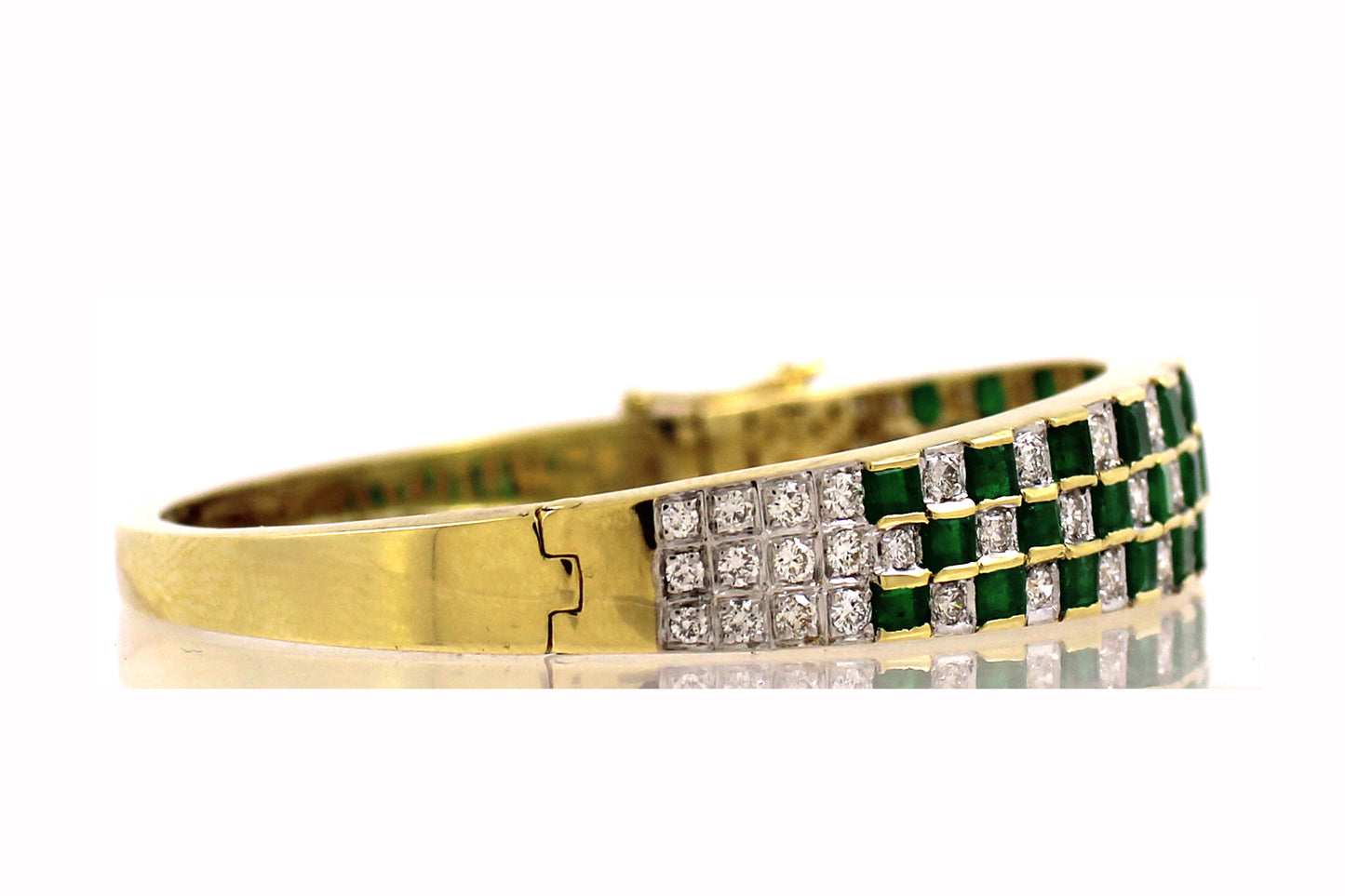 18K Gold Emerald White Diamond Channel-Set Bracelet