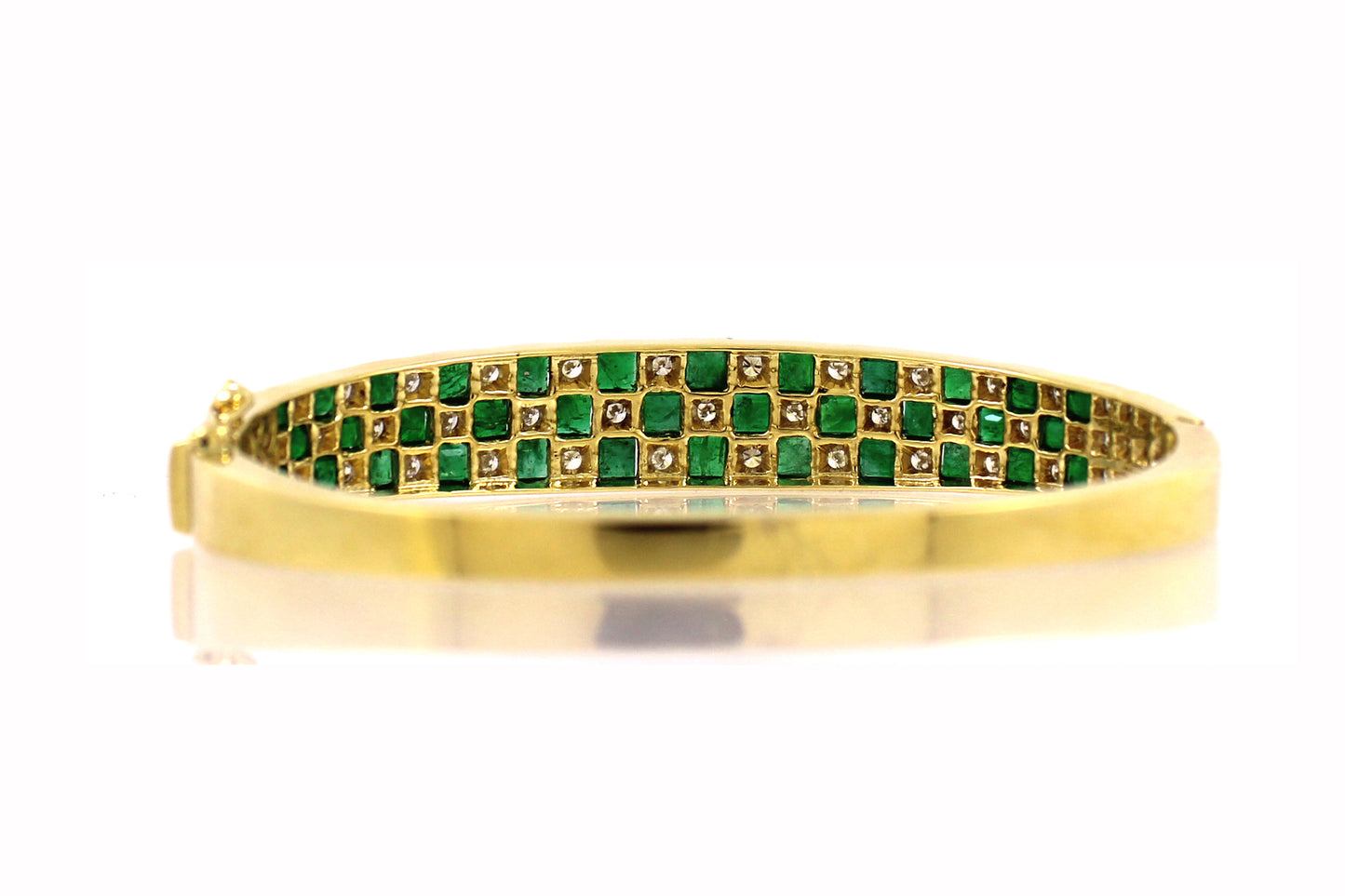 18K Gold Emerald White Diamond Channel-Set Bracelet