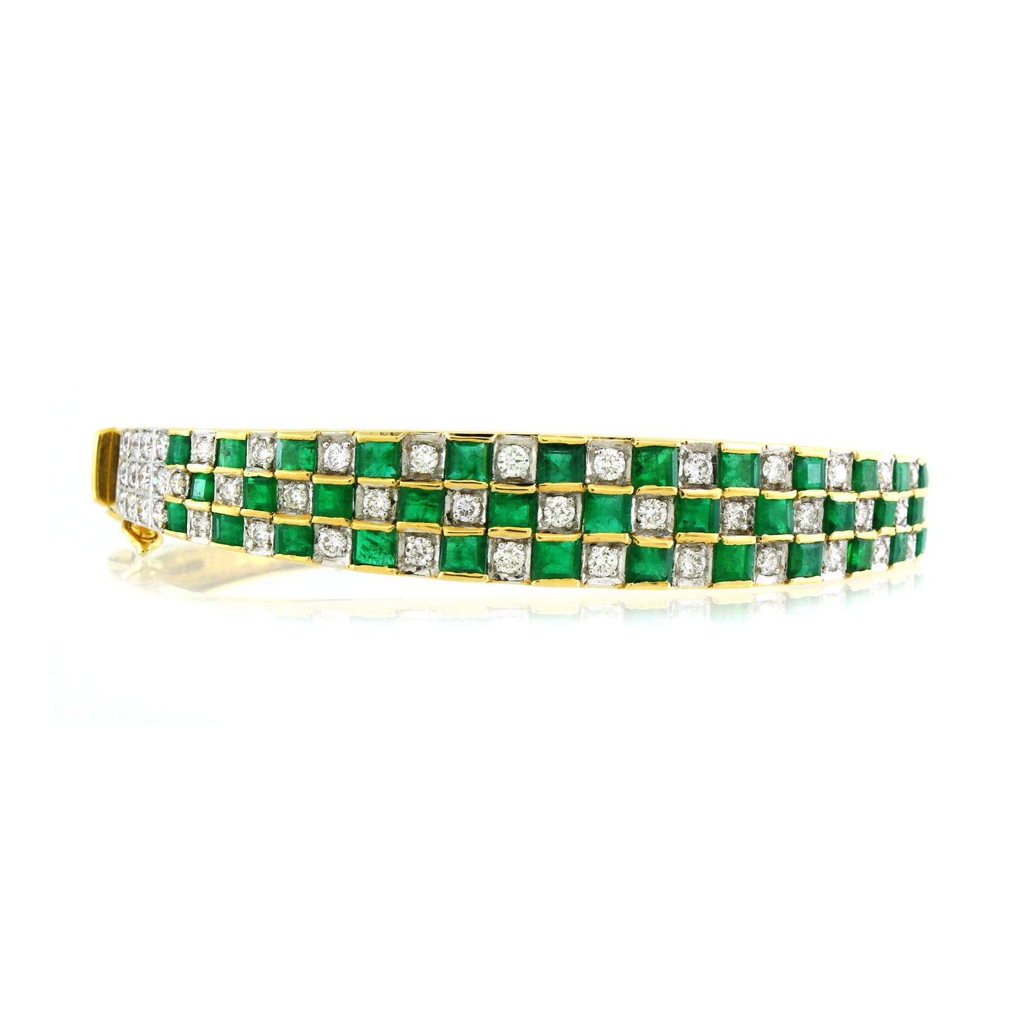 18K Gold Emerald White Diamond Channel-Set Bracelet
