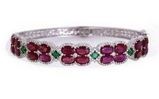 18K White Diamond Ruby Emerald Floral Bracelet