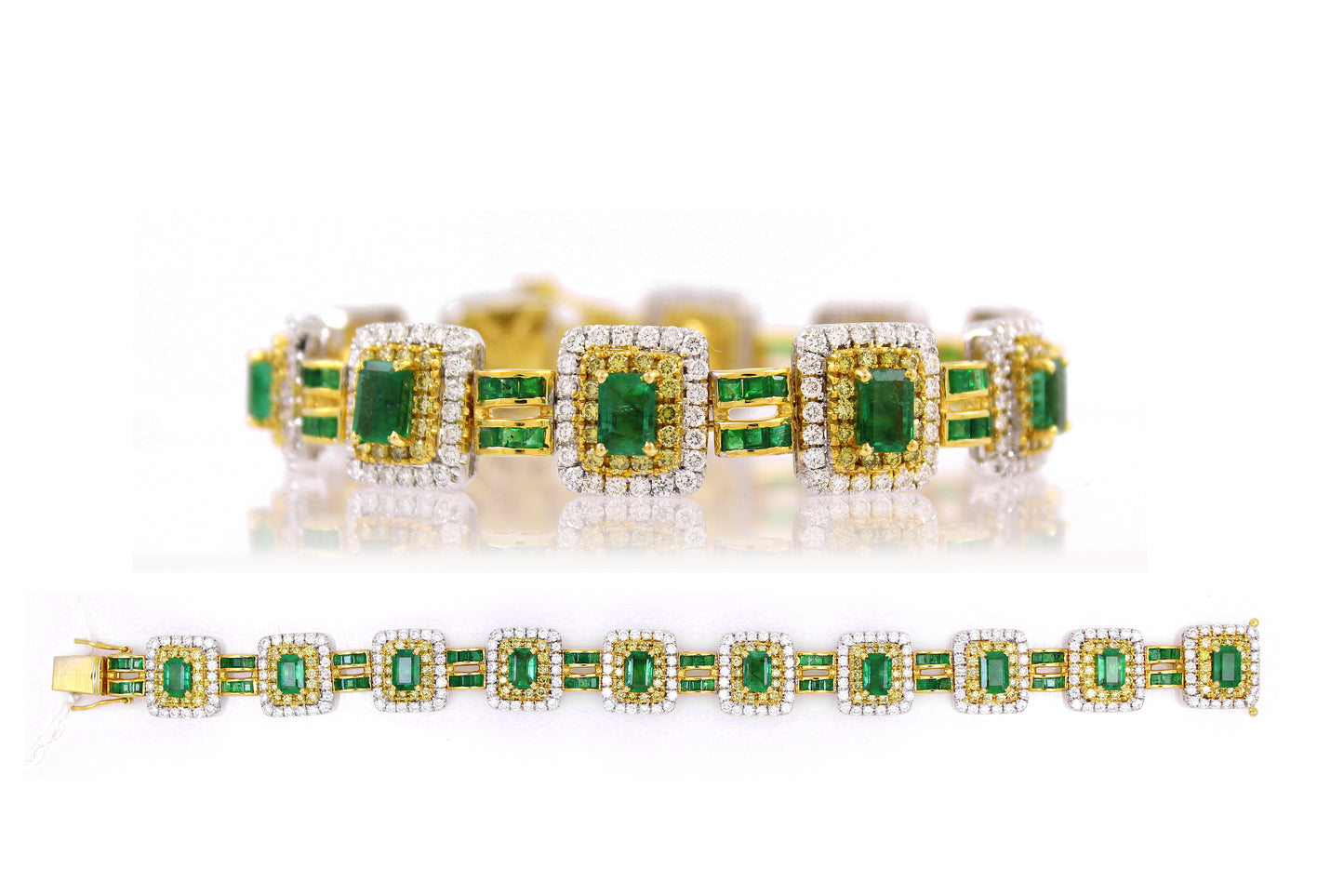 18K Gold Emerald Halo Bracelet