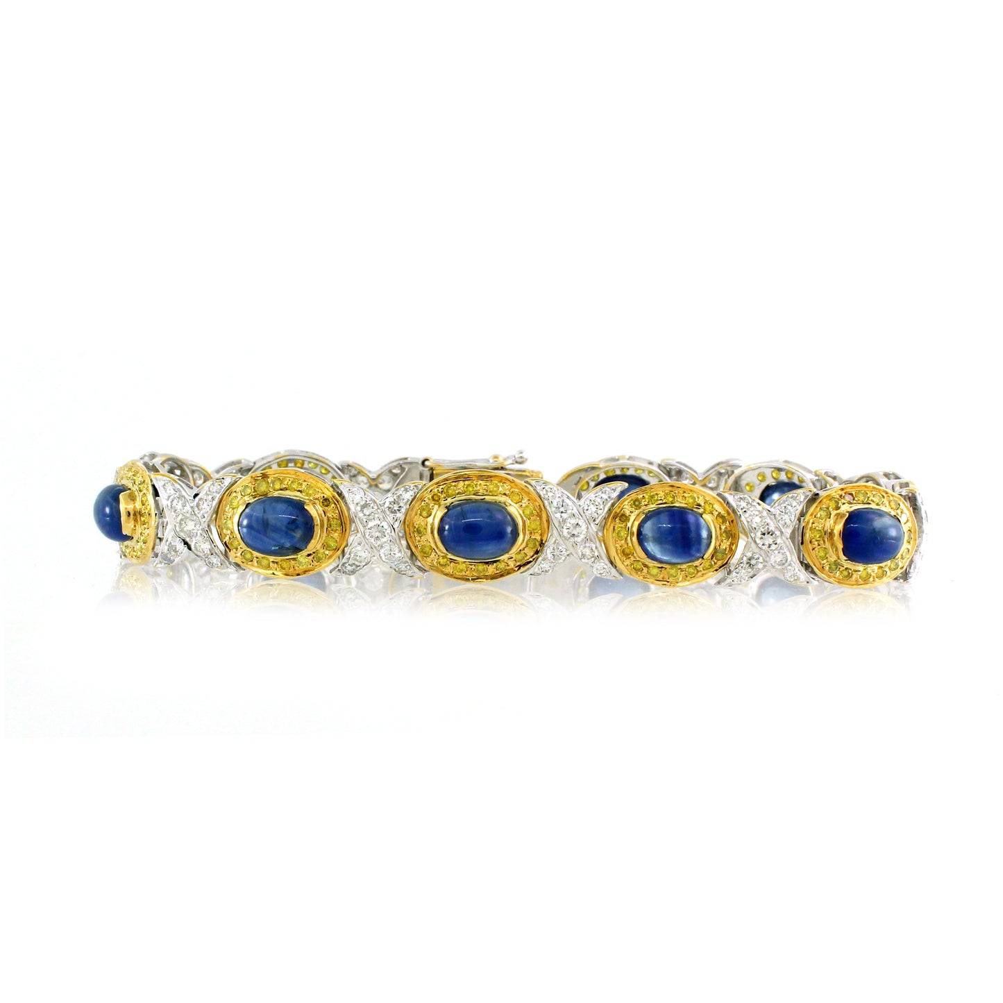18K Gold Sapphire Floral Bracelet oval centers