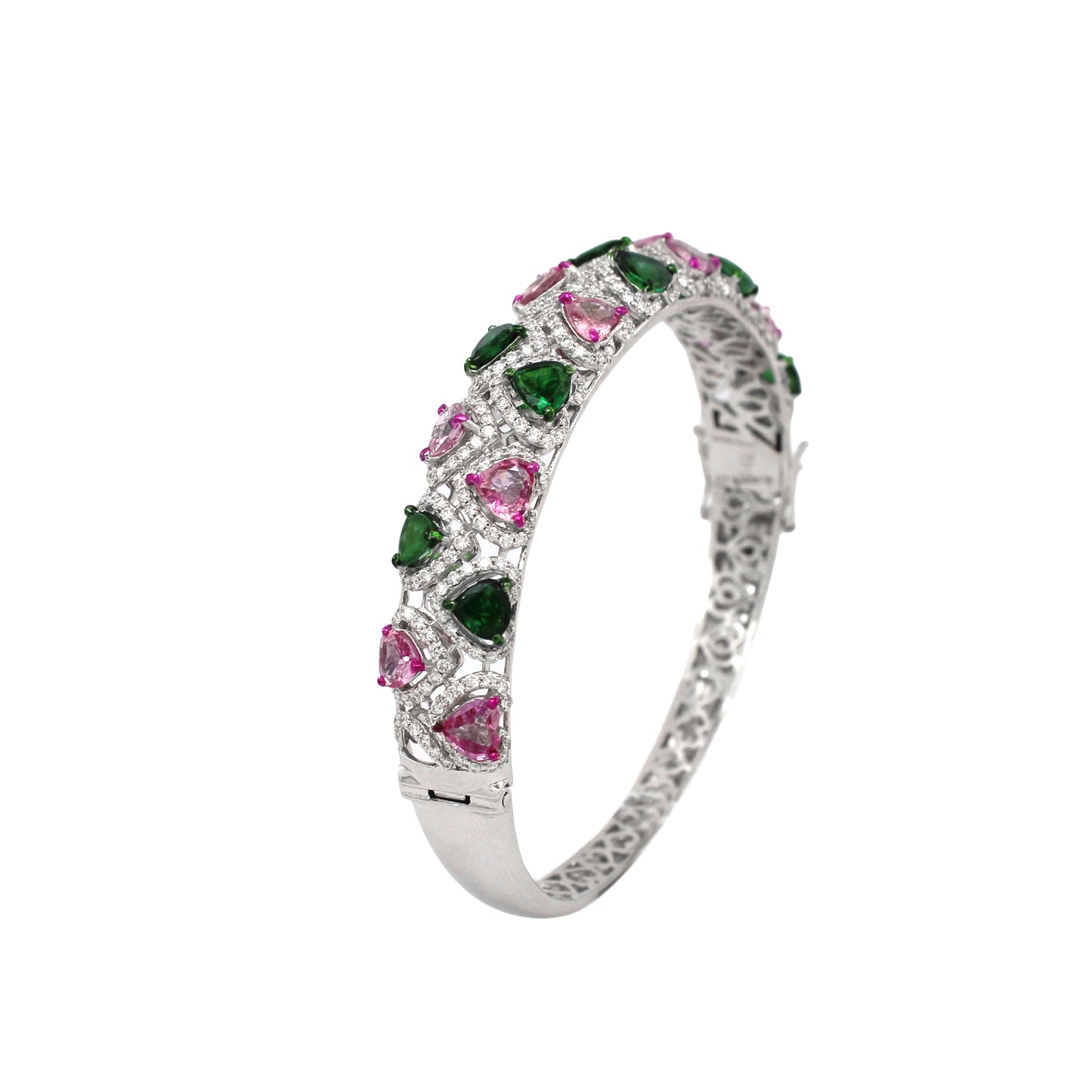14K White Diamond Pink Sapphire Bracelet