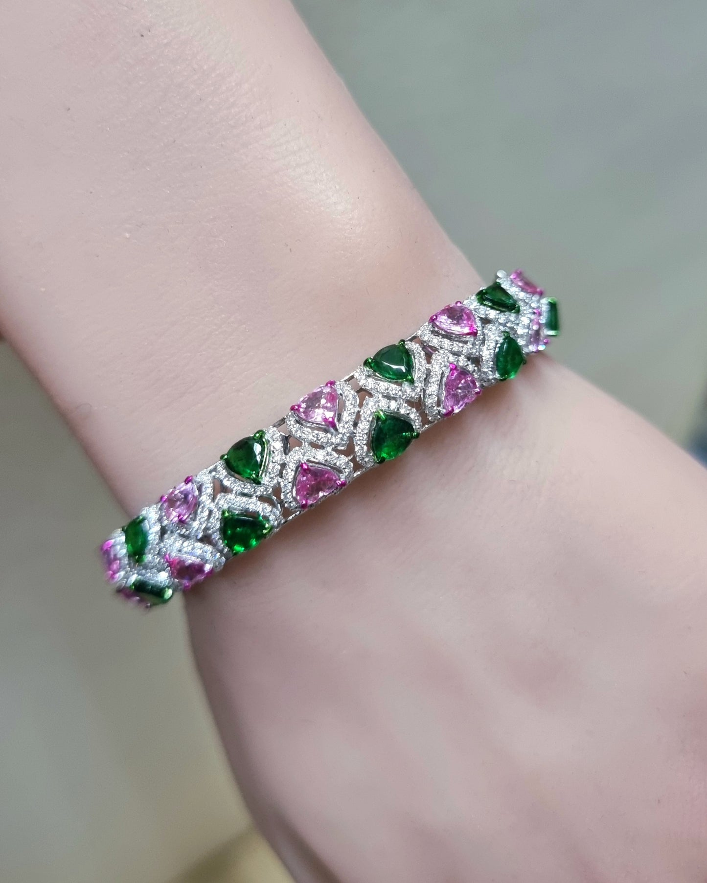 14K White Diamond Pink Sapphire Bracelet