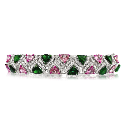 14K White Diamond Pink Sapphire Bracelet