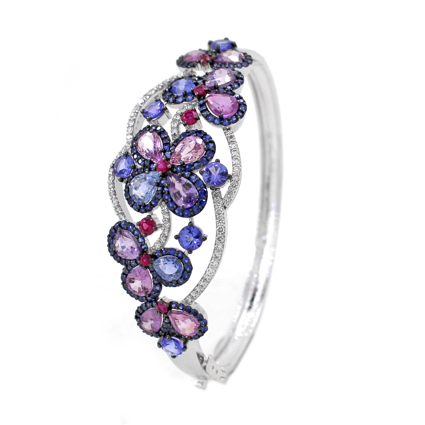18K Floral Sapphire and Tanzanite Cuff Bracelet