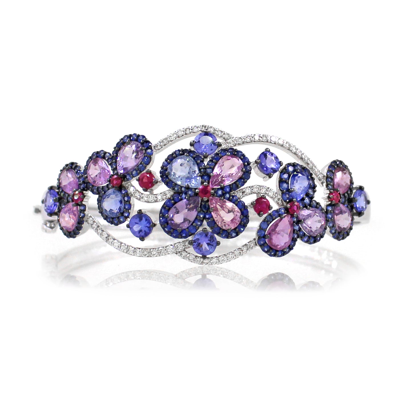 18K Floral Sapphire and Tanzanite Cuff Bracelet
