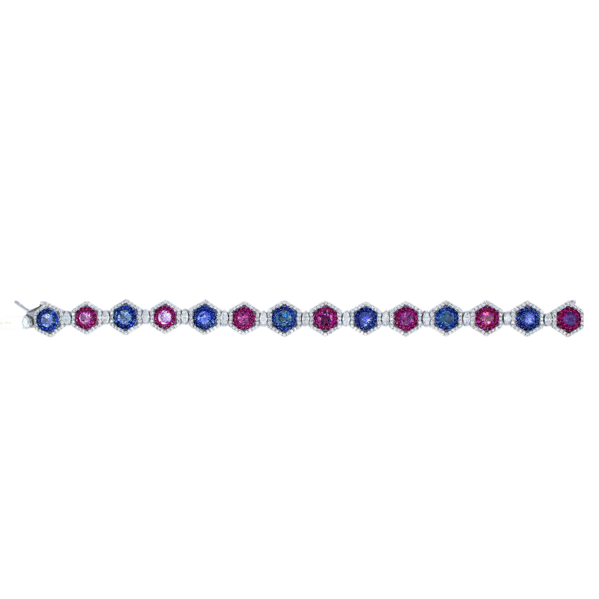 18K White Gold Ruby Tanzanite Halo Bracelet