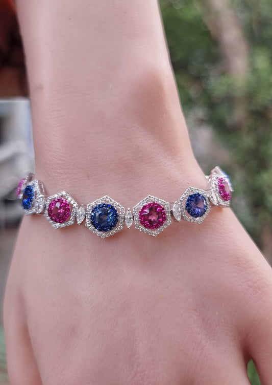 18K White Gold Ruby Tanzanite Halo Bracelet