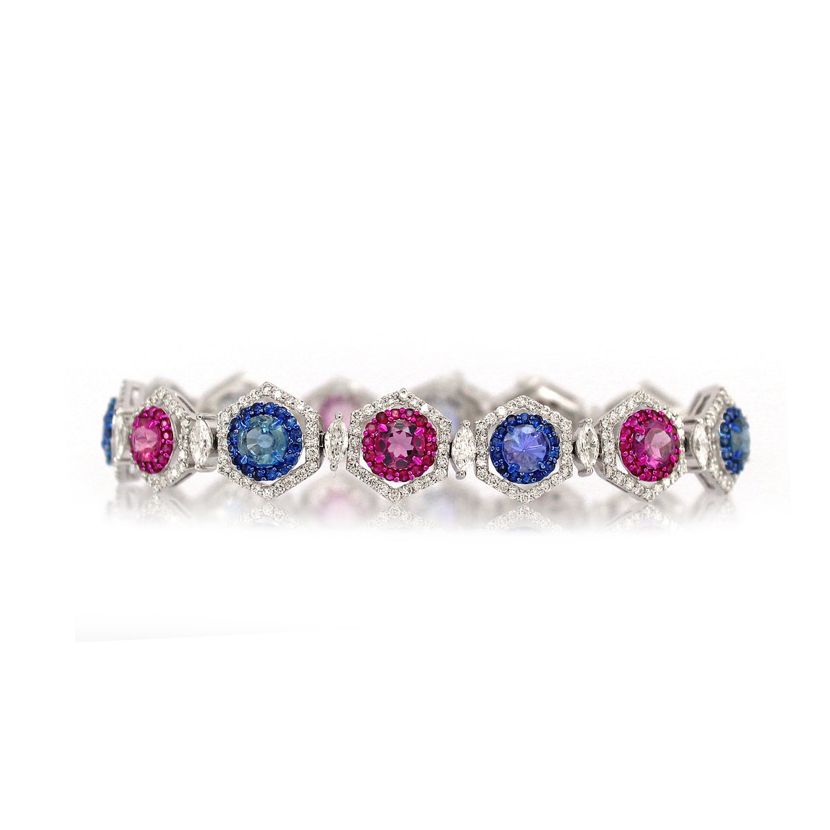 18K White Gold Ruby Tanzanite Halo Bracelet