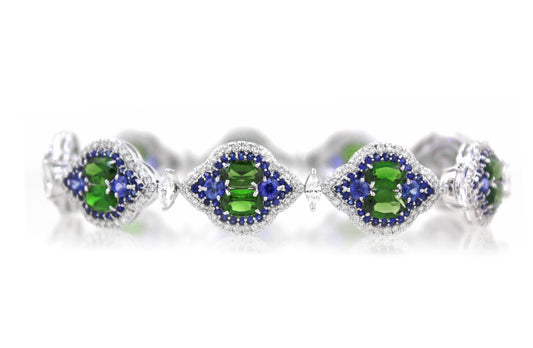 18K White Gold Sapphire Tsavorite Halo Bracelet