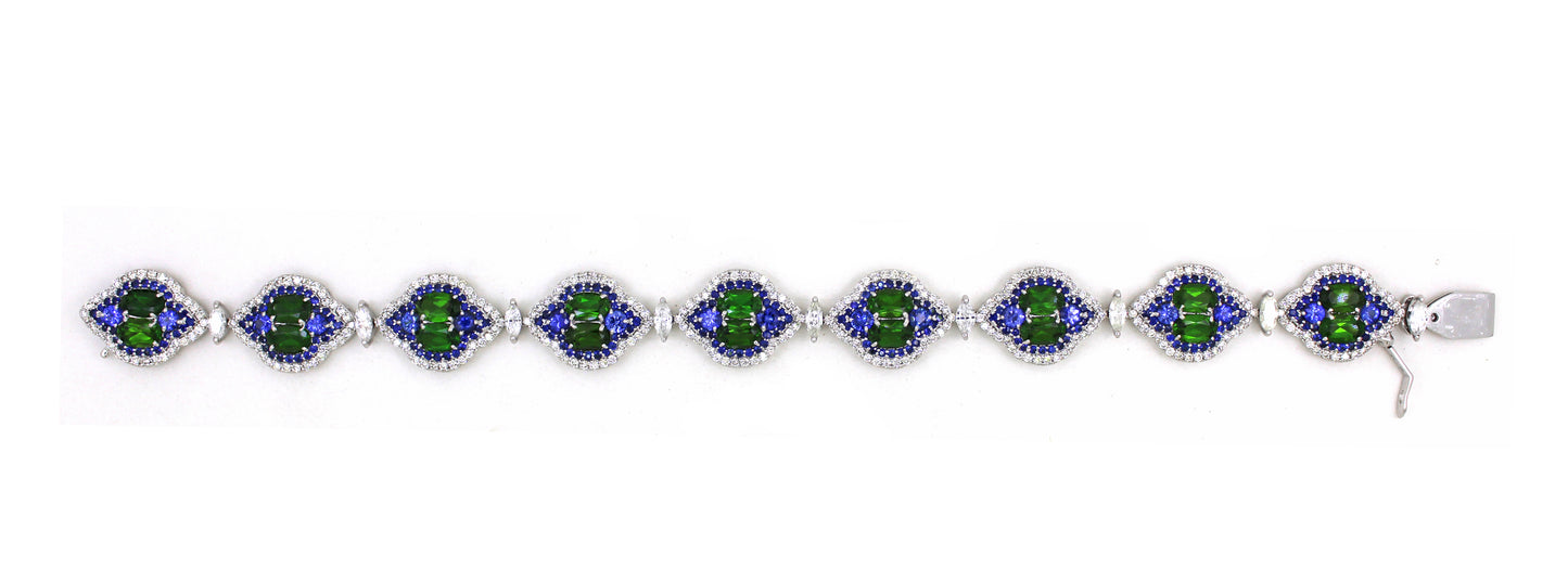 18K White Gold Sapphire Tsavorite Halo Bracelet