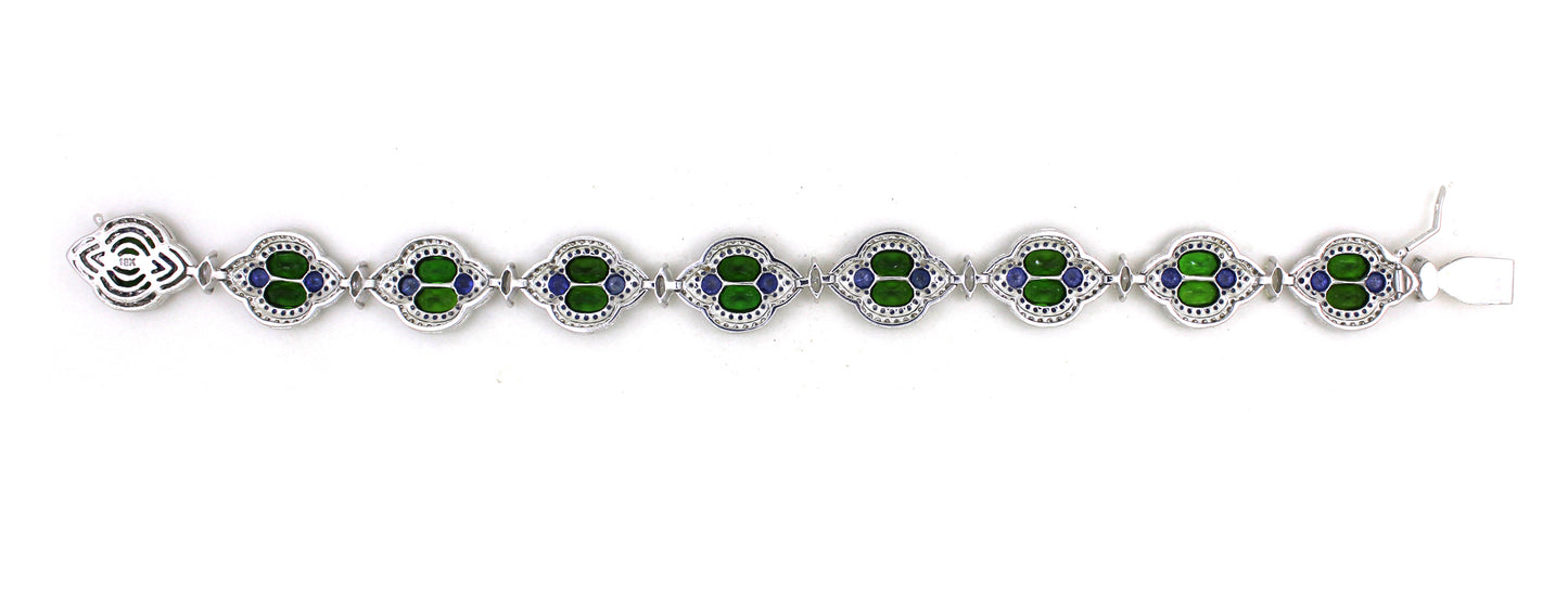 18K White Gold Sapphire Tsavorite Halo Bracelet