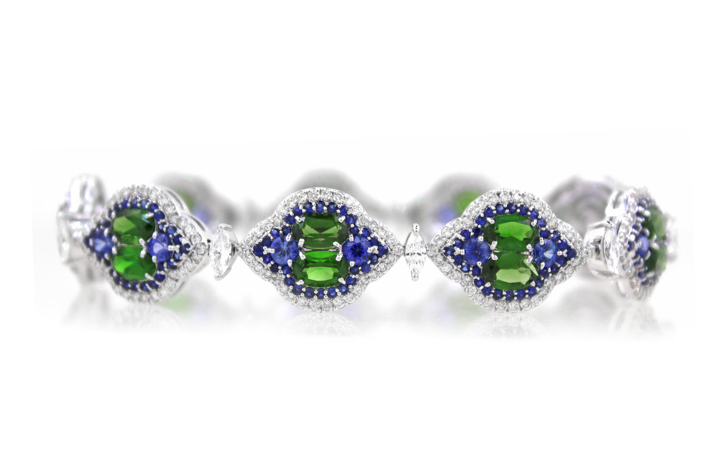 18K White Gold Sapphire Tsavorite Halo Bracelet