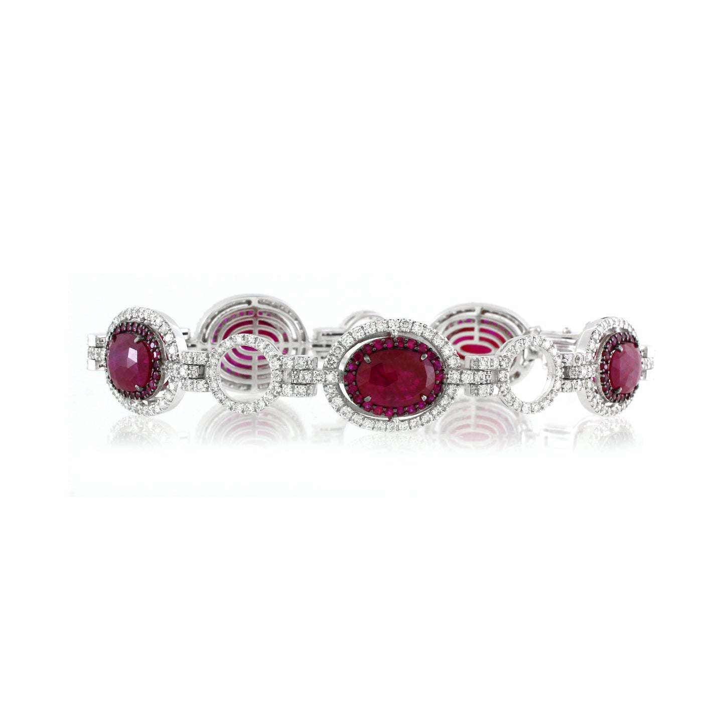 18K White Diamond oval Ruby Halo Bracelet