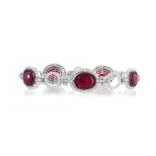 18K White Diamond oval Ruby Halo Bracelet