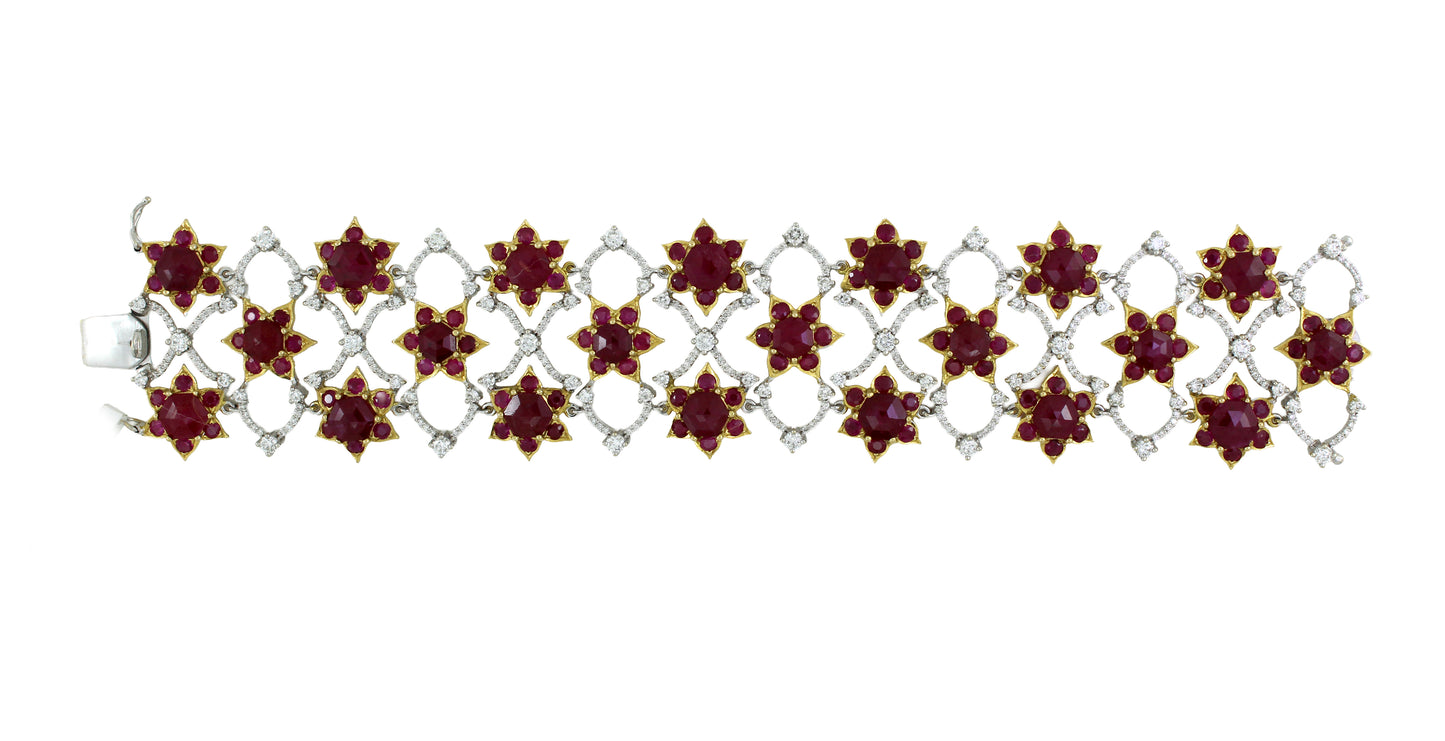 18K Gold Ruby and Diamond Floral Bracelet