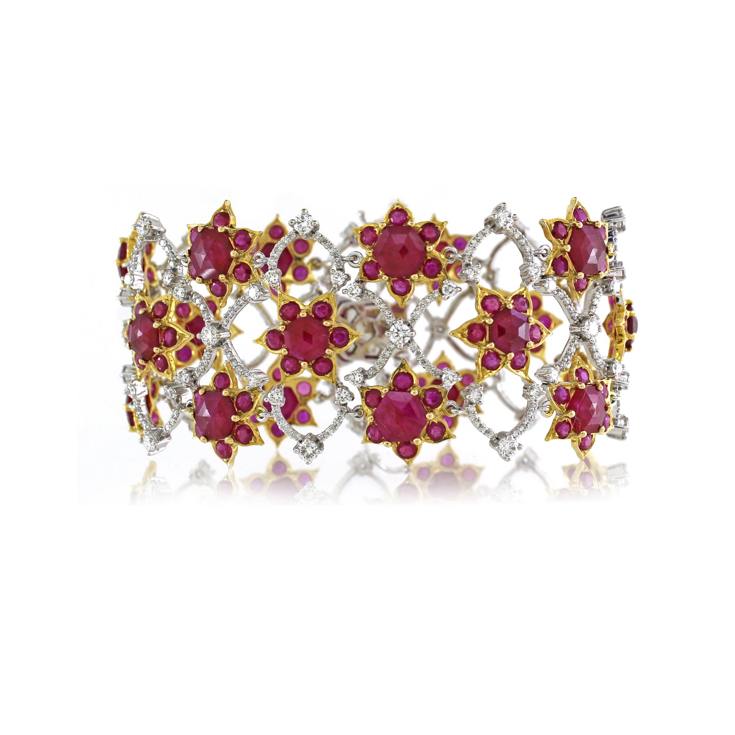 18K Gold Ruby and Diamond Floral Bracelet