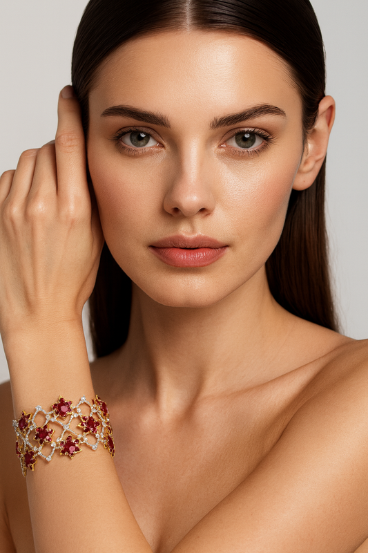 18K Gold Ruby and Diamond Floral Bracelet