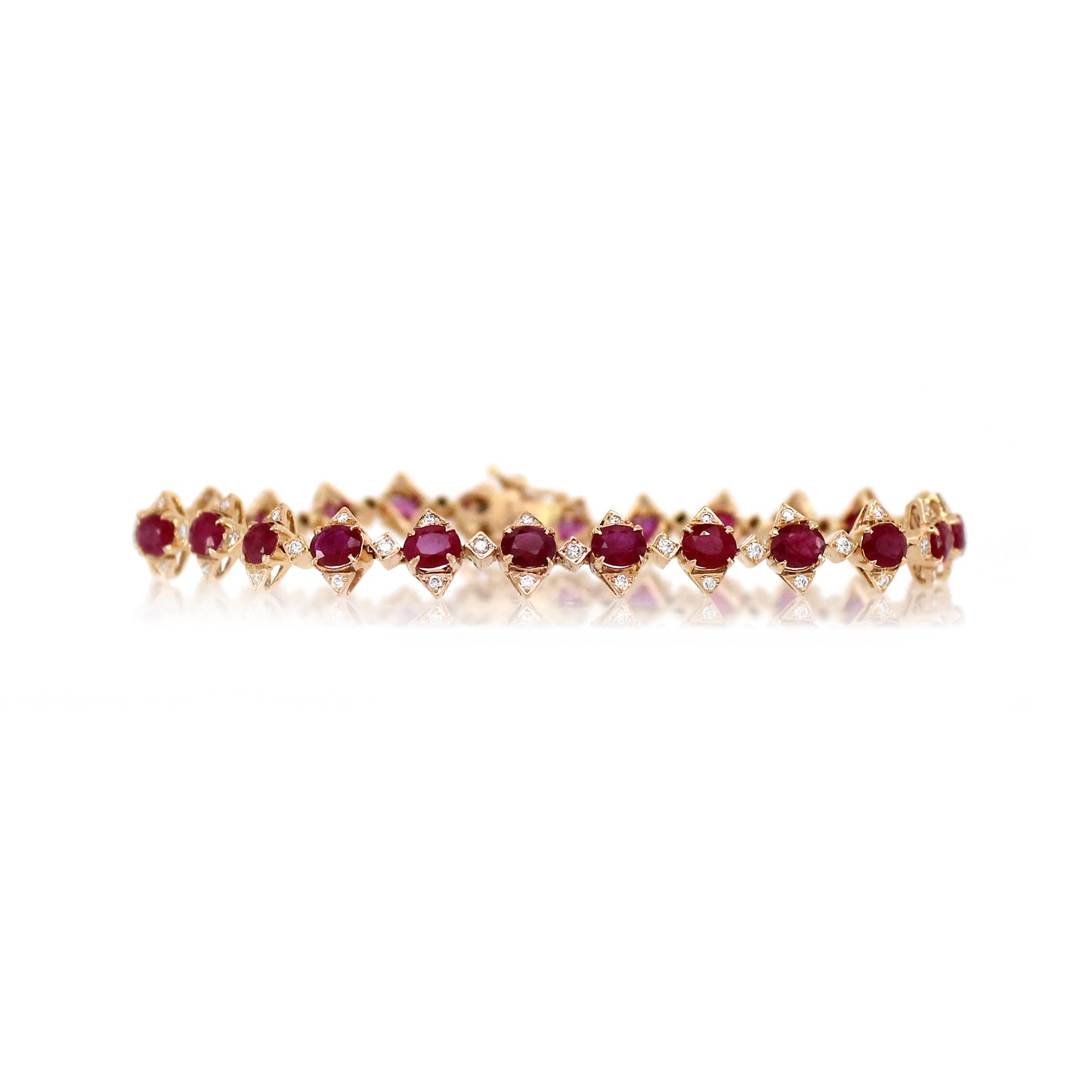 18K Gold Ruby and White Diamond Floral Bracelet