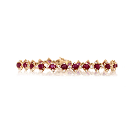 18K Gold Ruby and White Diamond Floral Bracelet