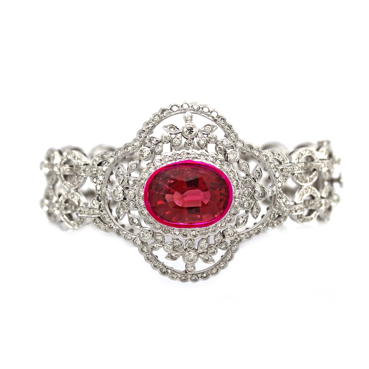 18K White Gold Oval Tourmaline Halo Bracelet