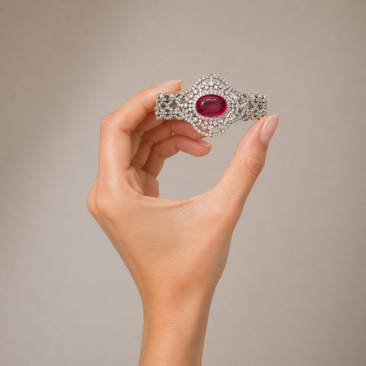 18K White Gold Oval Tourmaline Halo Bracelet