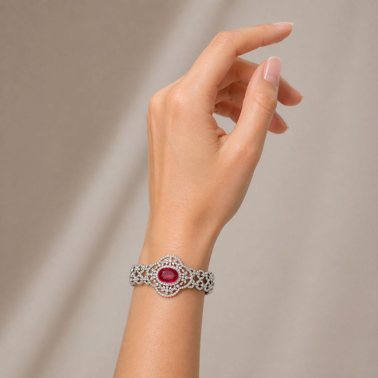 18K White Gold Oval Tourmaline Halo Bracelet
