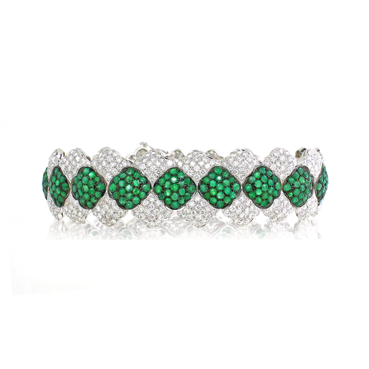 18K White Gold Emerald and Diamond Pave Bracelet