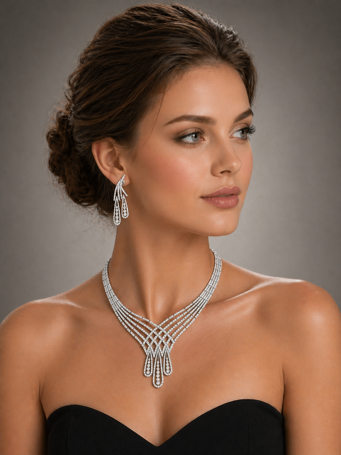 18K Gold White Diamond Modern Necklace with Drop Motif