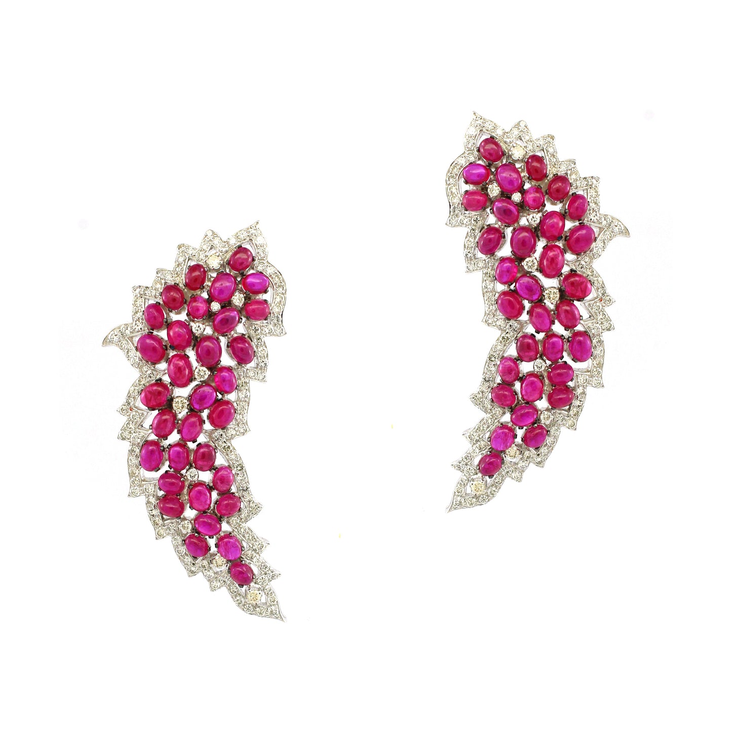 2.4 ct Oval Ruby with White Diamond Earrings in 18K Gold