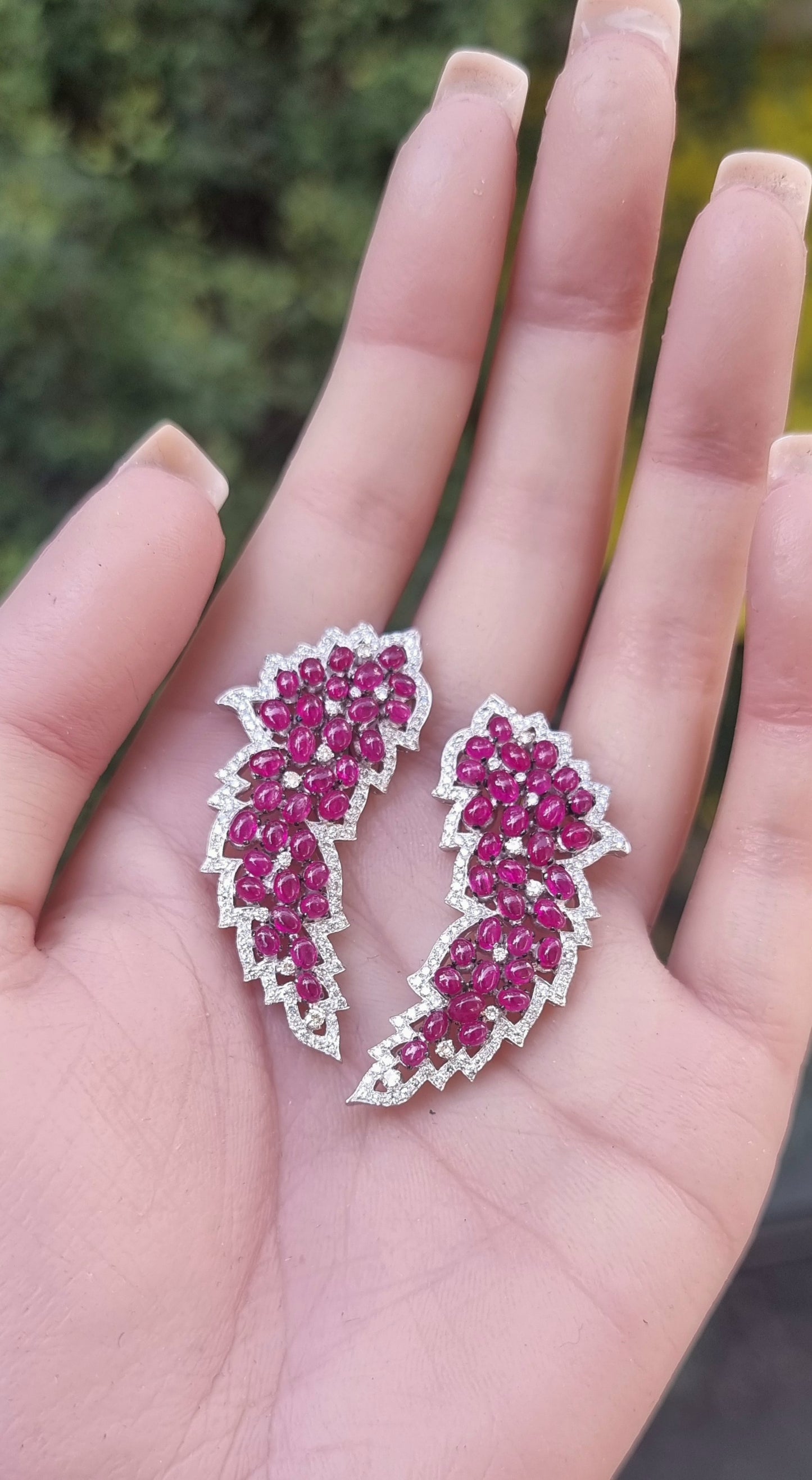 2.4 ct Oval Ruby with White Diamond Earrings in 18K Gold