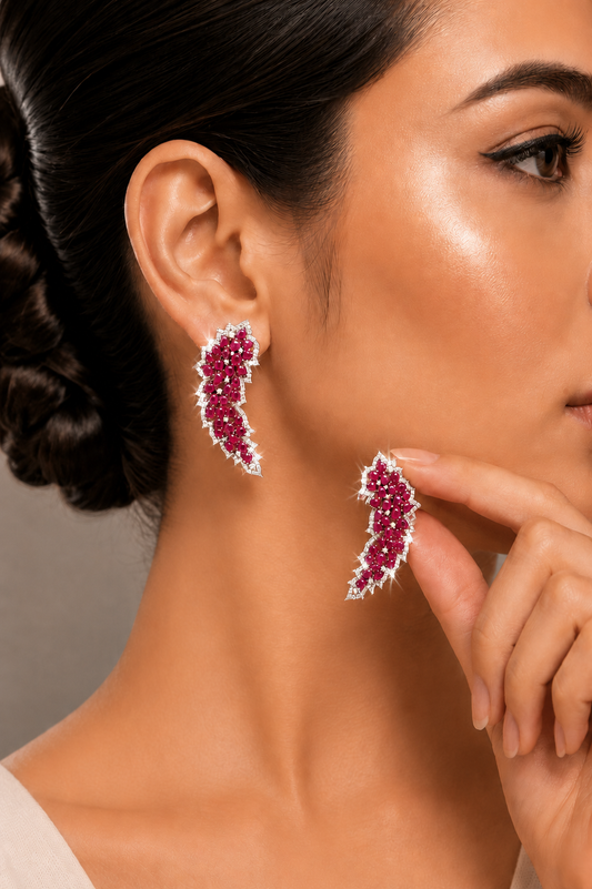 2.4 ct Oval Ruby with White Diamond Earrings in 18K Gold