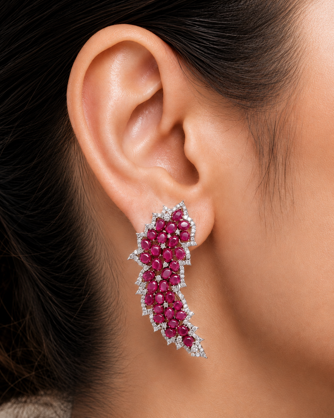 2.4 ct Oval Ruby with White Diamond Earrings in 18K Gold