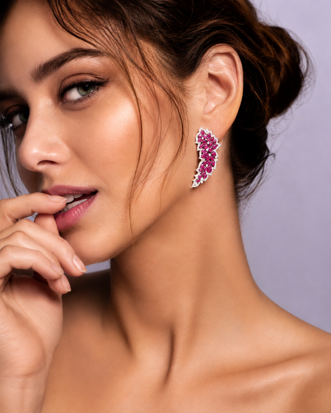 2.4 ct Oval Ruby with White Diamond Earrings in 18K Gold