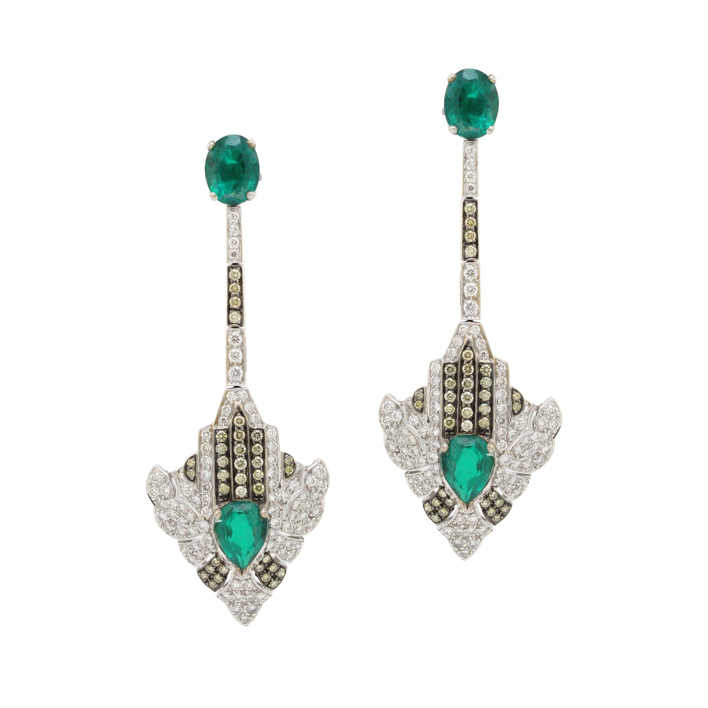 2.97 ct Oval Emerald with Mix Color Diamond Earrings in 18K Gold