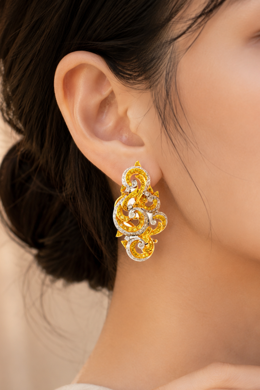 3.34 ct Round Mix Color Diamond Earrings in 18K Gold