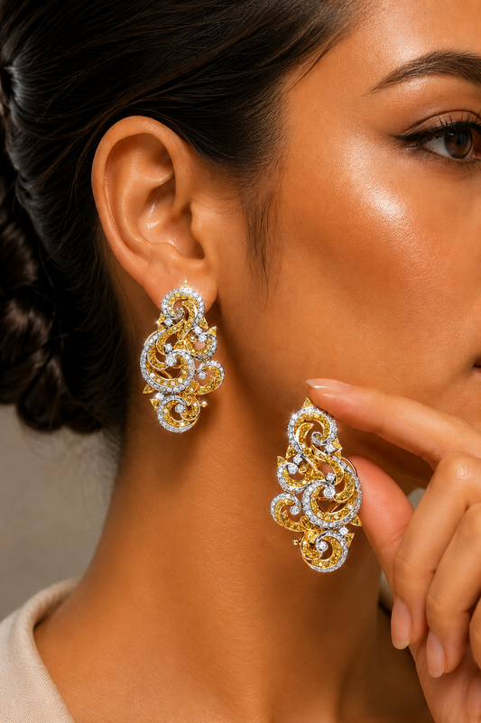 3.34 ct Round Mix Color Diamond Earrings in 18K Gold