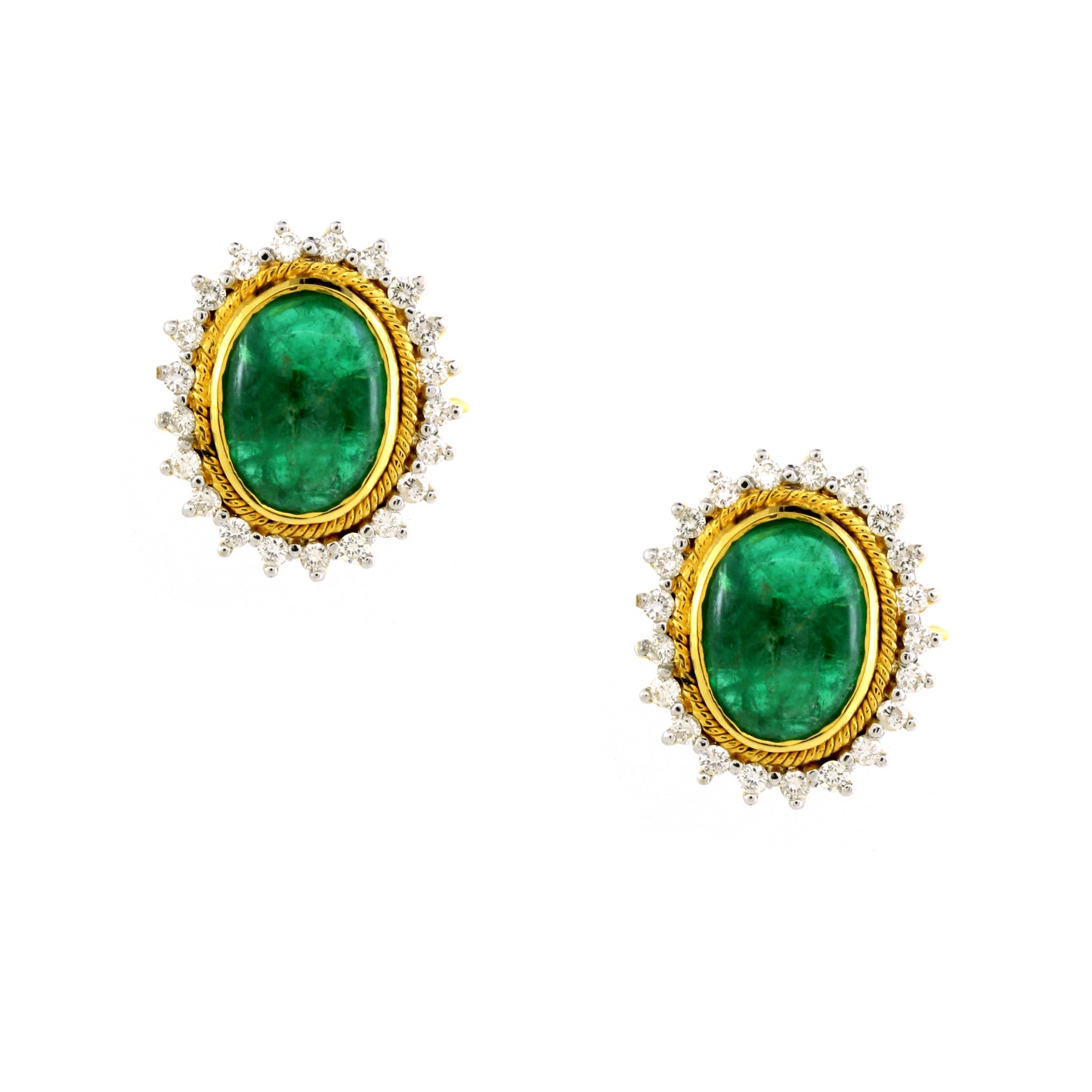 0.97 ct Oval Emerald with White Diamond Earrings in 18K Gold