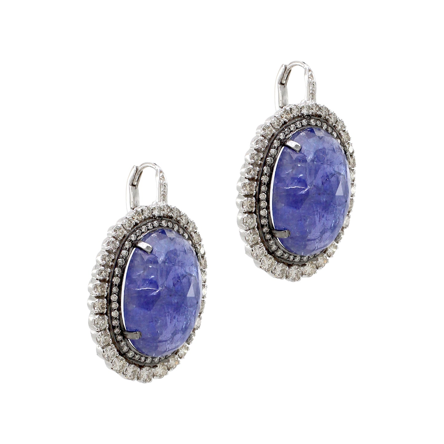 2.42 ct Oval Tanzanite with White Diamond Earrings in 18K Gold