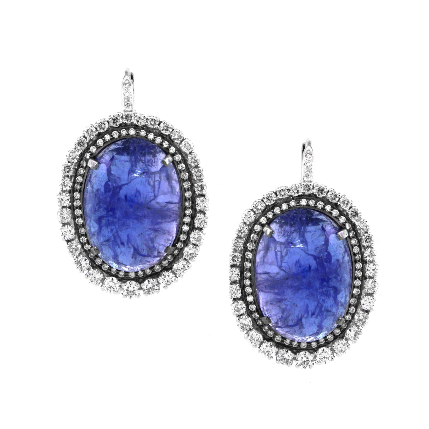 2.42 ct Oval Tanzanite with White Diamond Earrings in 18K Gold