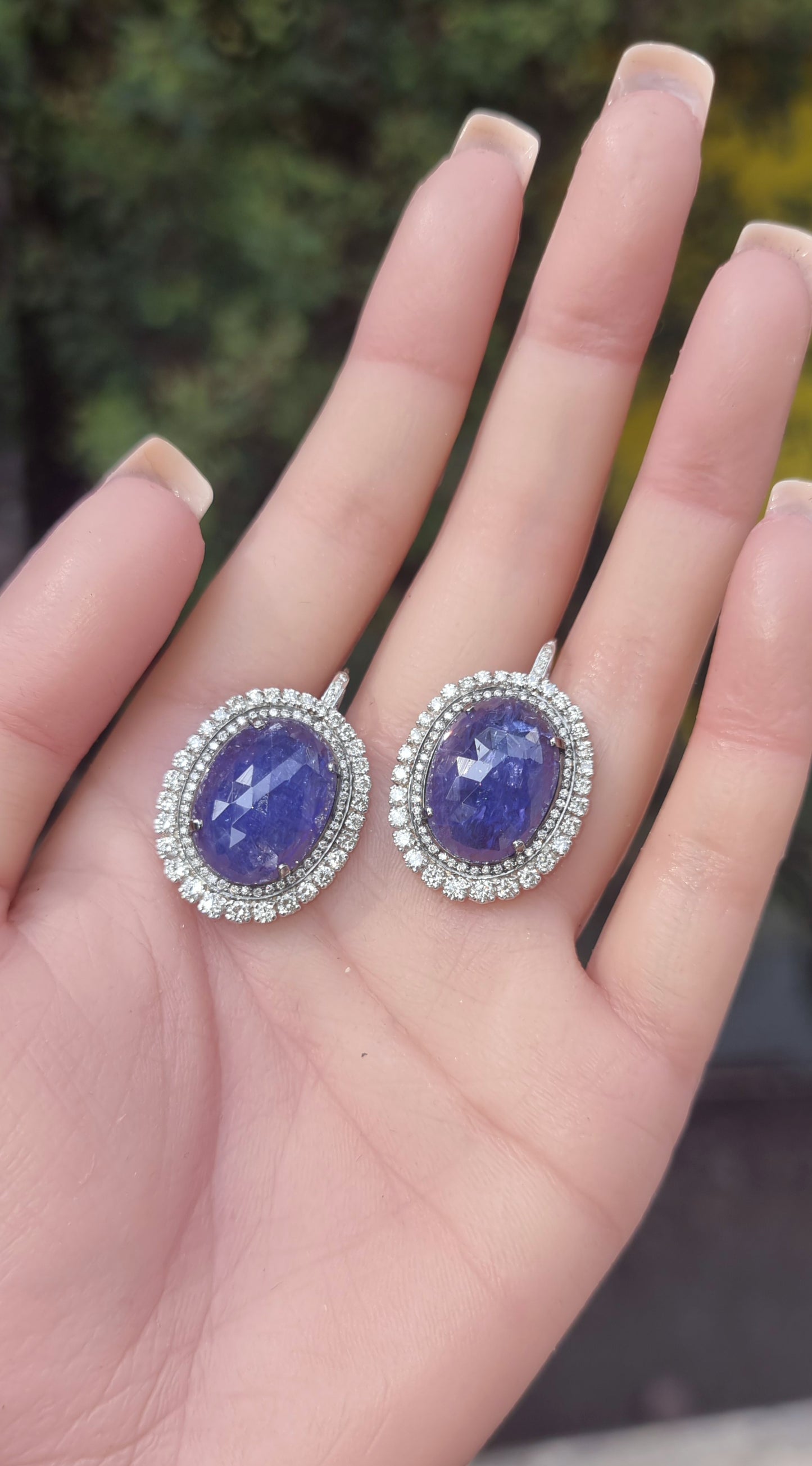 2.42 ct Oval Tanzanite with White Diamond Earrings in 18K Gold
