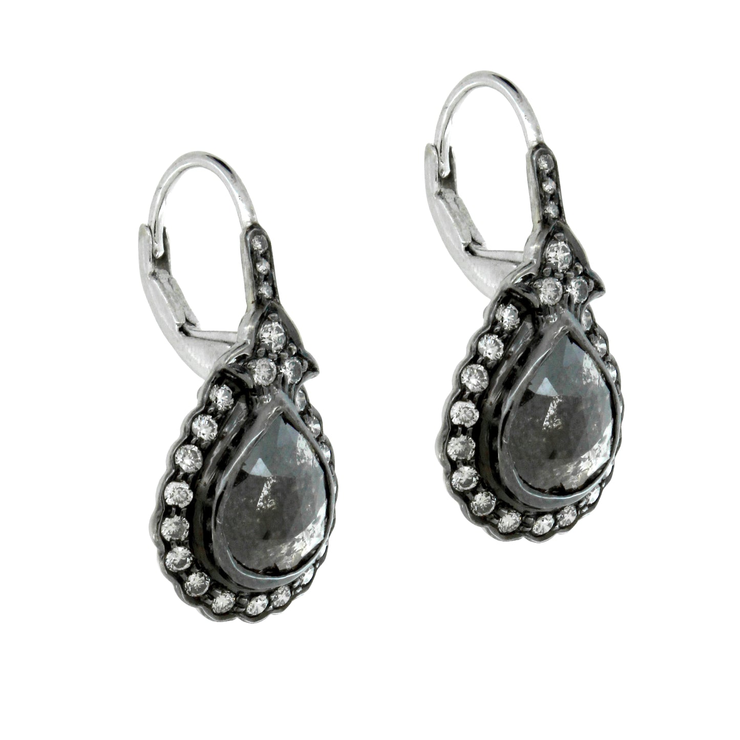 3.21 ct Pear Opeq Diamond with White Diamond Earrings in 18K Gold