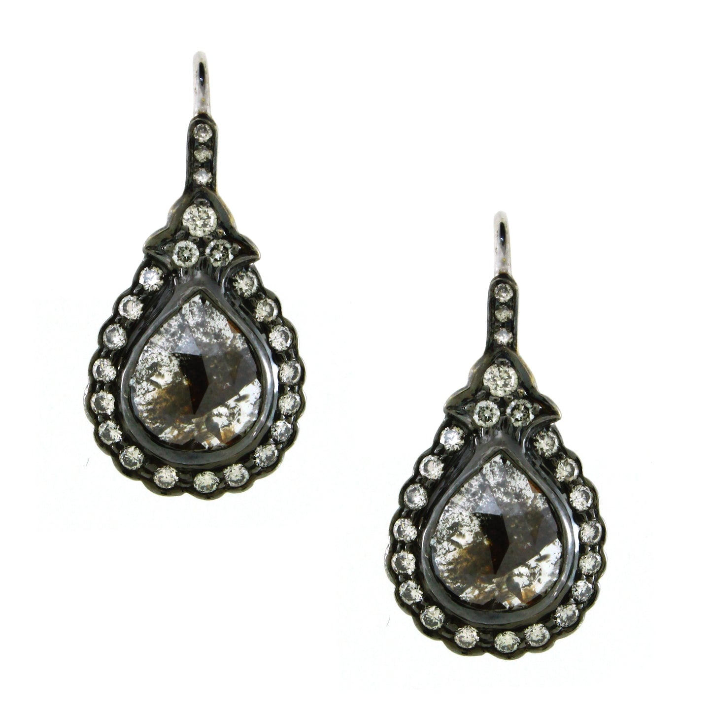 3.21 ct Pear Opeq Diamond with White Diamond Earrings in 18K Gold