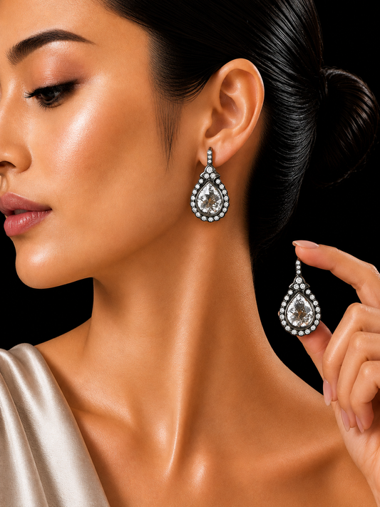3.21 ct Pear Opeq Diamond with White Diamond Earrings in 18K Gold