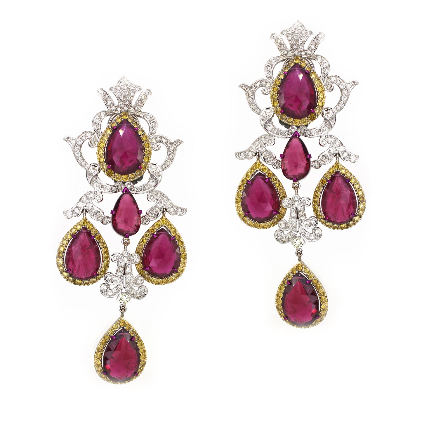 14K White Gold Tourmaline Floral Necklace with Diamonds