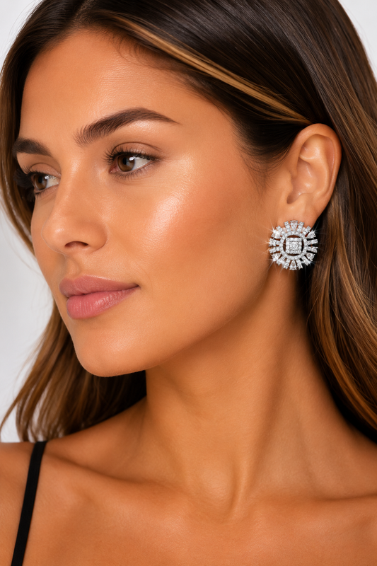 1.82 ct Round White Diamond with Rose Cut Diamond Earrings in 18K Gold