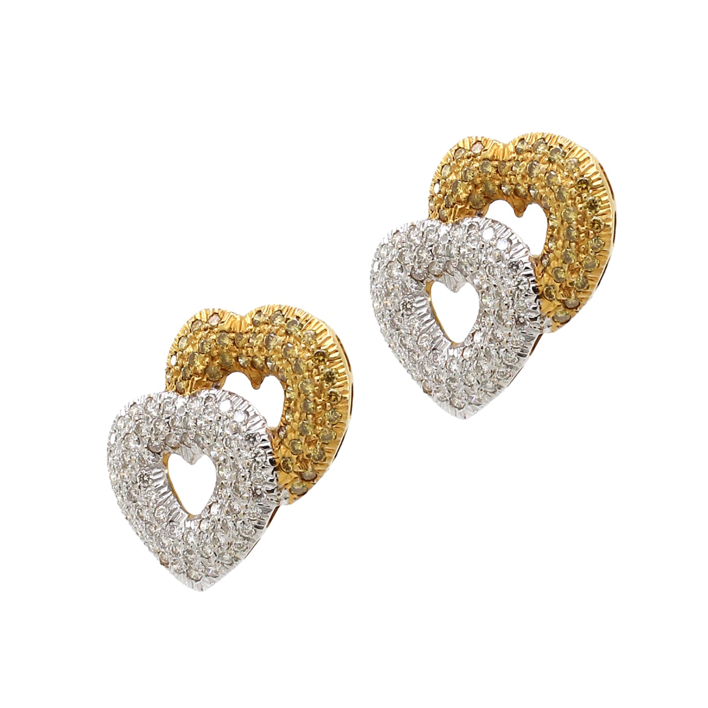 1.48 ct Heart Mix Color Diamond Earrings in 18K Gold