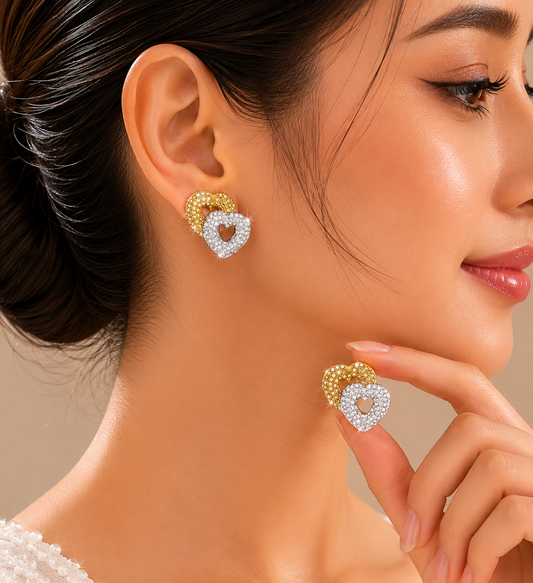1.48 ct Heart Mix Color Diamond Earrings in 18K Gold